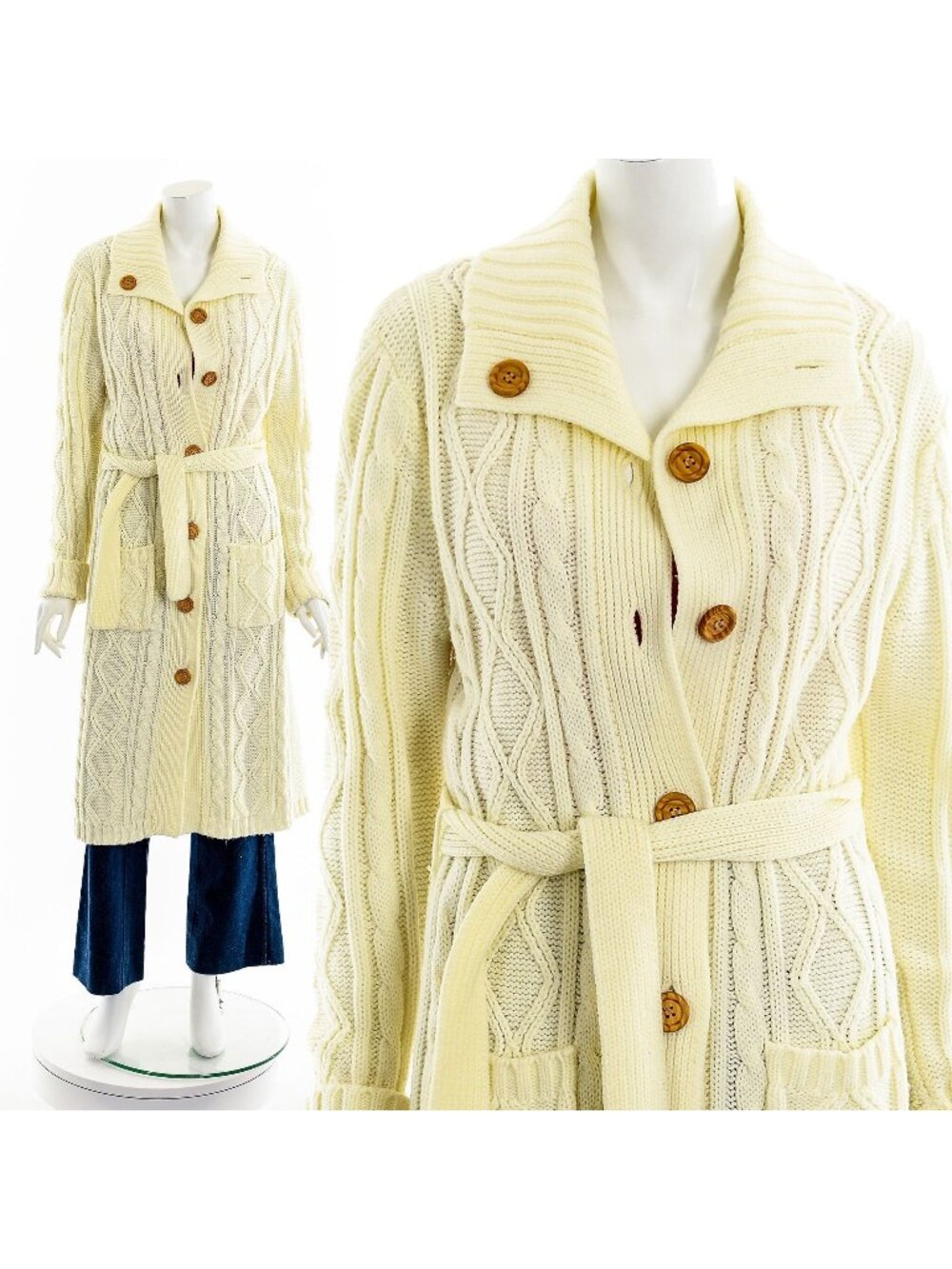 Cable Knit Long Duster Cardigan 70s